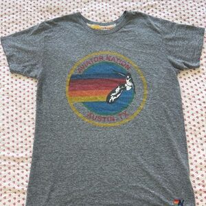 Aviator Nation Gray T-Shirt with Rainbow Graphic